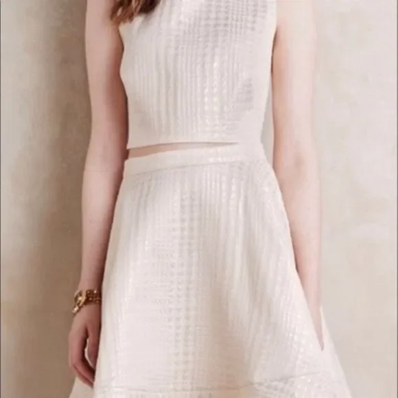 Erin Fetherston Nellie Houndstooth A-Line Cream Metallic Midi Skirt​​​ Size 12 - Picture 6 of 7